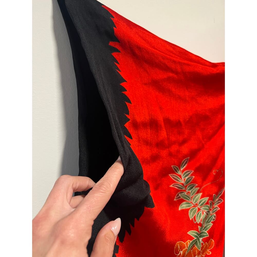 Vintage Japanese Silk Kimono Red Black Floral Large JL - Picture 7 of 16